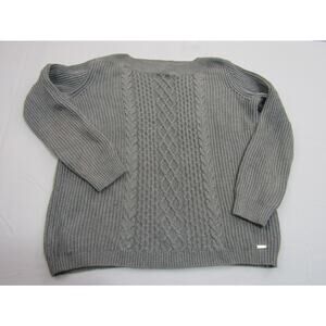 Tommy Hilfiger Gray Cable Knit Wide Neck Pullover Sweater Women's Large Coastal